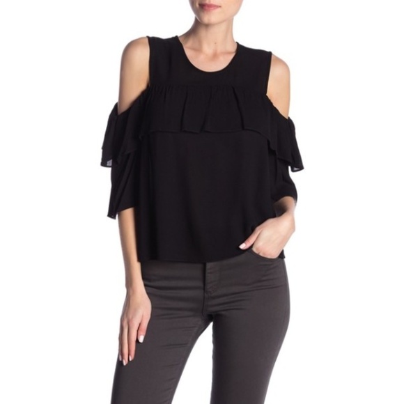 BCBGMaxAzria Tops - BCBGMAXAZRIA Cold Shoulder Flutter Blouse